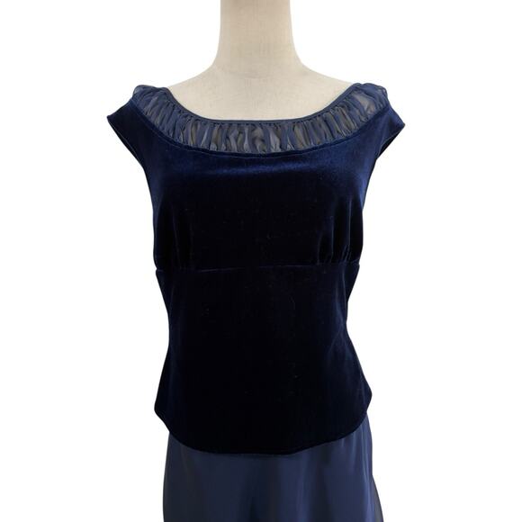 Vtg 90s NWT Cachet Velvet Top Chiffon Skirt Set Sz L/10 Navy Blue Whimsy Goth - Picture 3 of 10